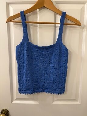 Blue Crochet Knit Tank Top - Women